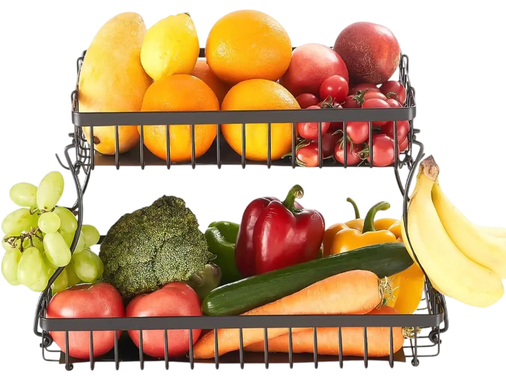 Vevor Fruit Basket 2-Tier Countertop Storage Stand with Banana Hangers New