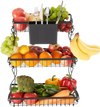 VEVOR 3 Tier Fruit Basket, Countertop Fruits Vegetable Bowl with Banana Hangers and Side Storage Basket, Metal Wire Storage Stand for Kitchen Counter, Holder Organizer for Bread Snack Veggies, Black