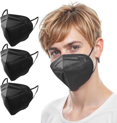 VEVOR KN95 Face Masks, 50 Pack KN95 Particulate Respirator Mask, Breathable and Disposable, Five-Layer Filtration Dust Masks, Pollen-Filtering Allergy Mask, for Workshop, Construction & Mall (Black)