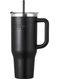 VEVOR 40 oz Insulated Water Bottle, Stainless Steel Sports Coffee Cup with Lid, Handheld Travel Coffee Mug Double Walled, Camping Hydration Flask Leakproof, for Indoor/Outdoor School, Work, Black