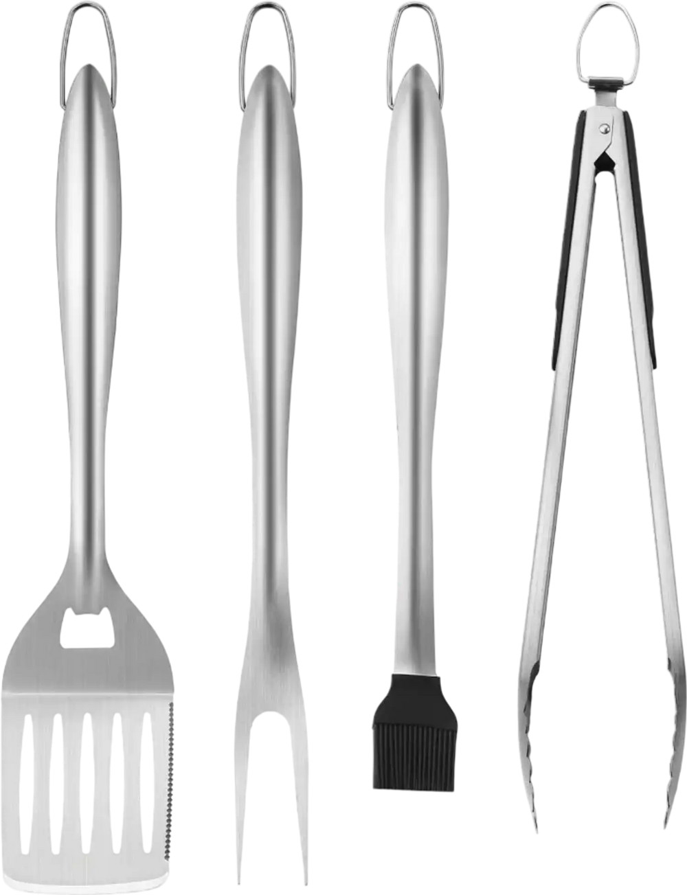VEVOR Grilling Accessories, 4PCS BBQ Grill Tool Set, Heavy Duty Stainless Steel Barbecue Tools, Kitchen Utensils with Tong, Spatula, Fork, Brush, for Outdoor Grills, Gift for Father Men Husband