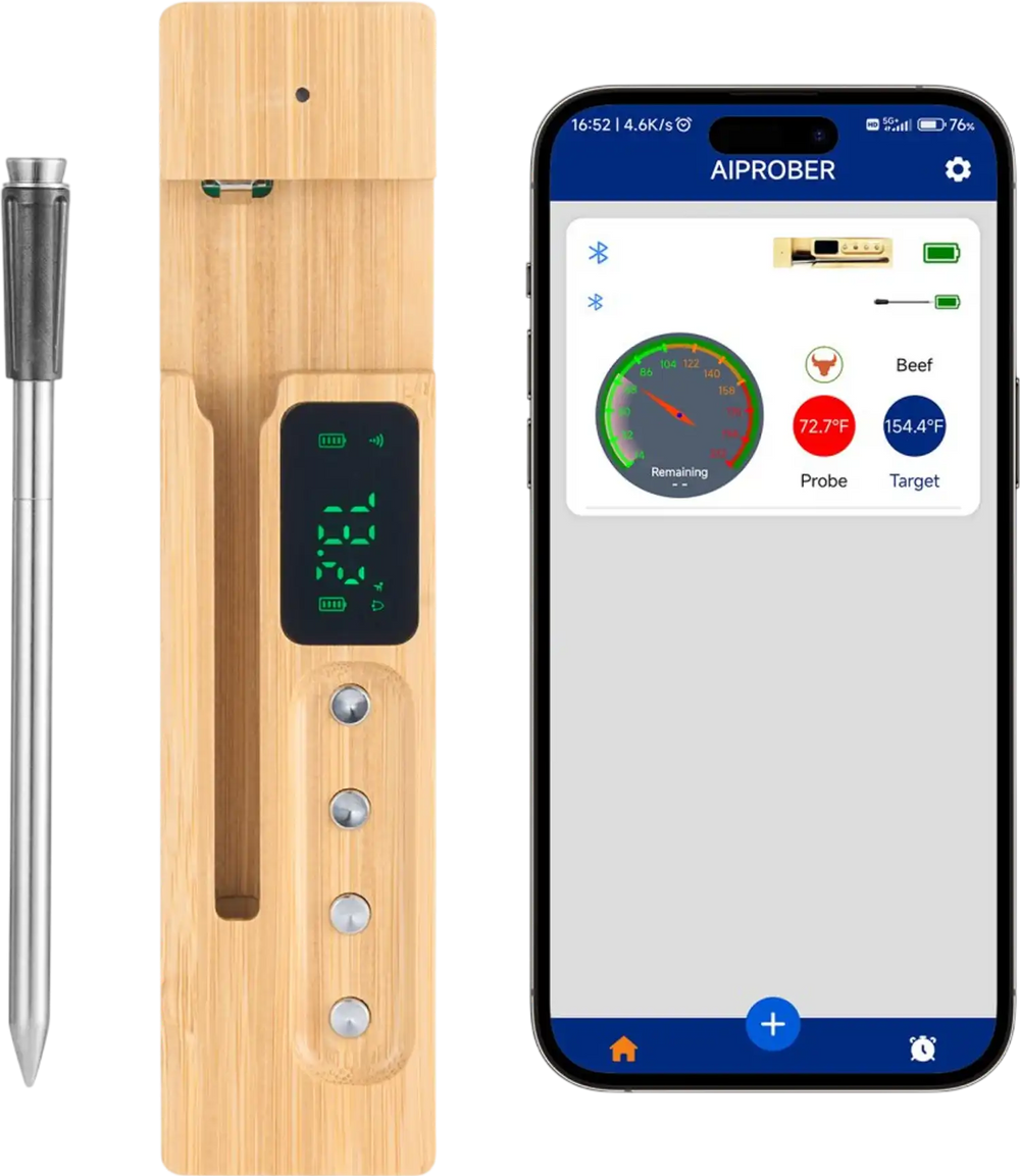 VEVOR Wireless Meat Thermometer, 500 ft Range Wireless Bluetooth Meat Thermometer, Digital Cooking Food Meat Thermometer, Waterproof Smart Meat Probe with One Probe, for Grilling, Smoker, BBQ & Oven