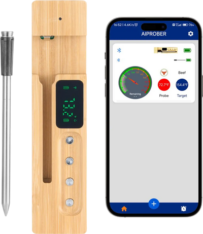 VEVOR Wireless Meat Thermometer, 500 ft Range Wireless Bluetooth Meat Thermometer, Digital Cooking Food Meat Thermometer, Waterproof Smart Meat Probe with One Probe, for Grilling, Smoker, BBQ & Oven
