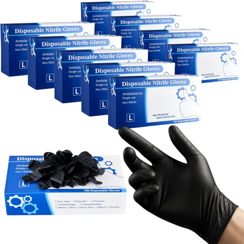 VEVOR Disposable Gloves, 4.5 Mil Black Nitrile Gloves with Textured Fingertips, Latex & Powder-Free, Food-Grade, Puncture Resistance, Ideal for Medical Exams, Cooking and Cleaning, 1000 Count, Large