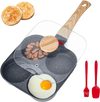 VEVOR Egg Pan, 4-Cup Nonstick Egg Frying Pan, Aluminum Breakfast Omelette Skillet for Pancakes, Hamburgers, Sandwiches, with Lid, Oil Brush, Scraper, Compatible with Gas Stove & Induction Cookware