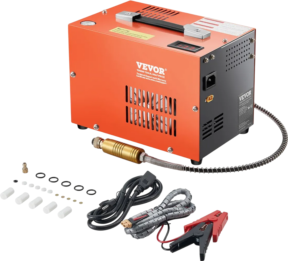 VEVOR PCP Air Compressor, 4500PSI/30Mpa Portable PCP Airgun Compressor with Built-in Converter & Fan Cooling System, DC12V/AC120V Manual-Stop Air Rifle, Paintball and Scuba Tank Compressor Pump