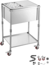 VEVOR Rolling Ice Chest Cooler Cart Stainless Steel Cooling Bin 44.8 Quart, Outdoor Stand Up Cooler Trolley with Wheels, Sliding Lid, Shelf, for Patio Backyard Party Bar Cold Drinks, 26x19.9x38.8 in