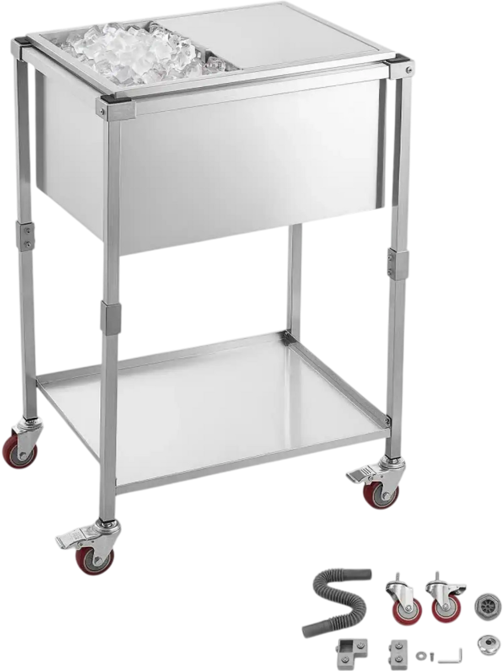 VEVOR Rolling Ice Chest Cooler Cart Stainless Steel Cooling Bin 44.8 Quart, Outdoor Stand Up Cooler Trolley with Wheels, Sliding Lid, Shelf, for Patio Backyard Party Bar Cold Drinks, 26x19.9x38.8 in