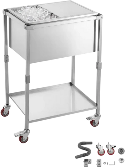 Vevor Cooler Cart Rolling Ice Chest 44.8 Qt Stainless Steel Outdoor Trolley with Wheels and Sliding Lid New