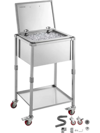VEVOR Rolling Ice Chest Cooler Cart Stainless Steel Cooling Bin 57.7 Quart, Outdoor Stand Up Cooler Trolley with Wheels, Flip Lid, and Shelf, for Patio Backyard Party Bar Cold Drinks, 22x17.9x39.5 in