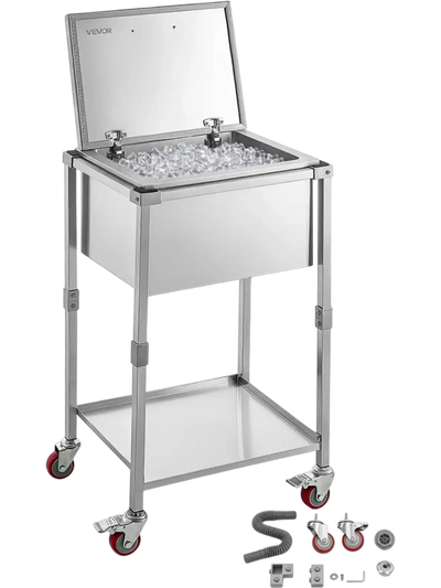 Vevor Ice Chest Cooler Cart Rolling Stainless Steel 57.7 Qt Outdoor Stand-Up Cooler Trolley New