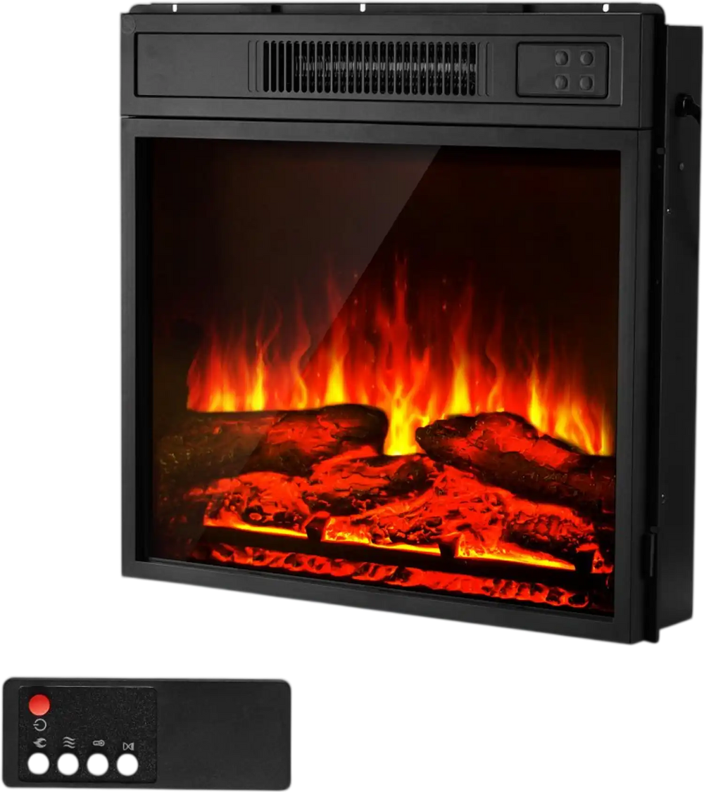 VEVOR Electric Fireplace Insert, 18 inch Recessed and Wall Mounted with Adjustable 3 Flame Brightness Levels & 24h Timer & Remote Control, Indoor Heater w/ Overheat Protection, 5000BTU Black