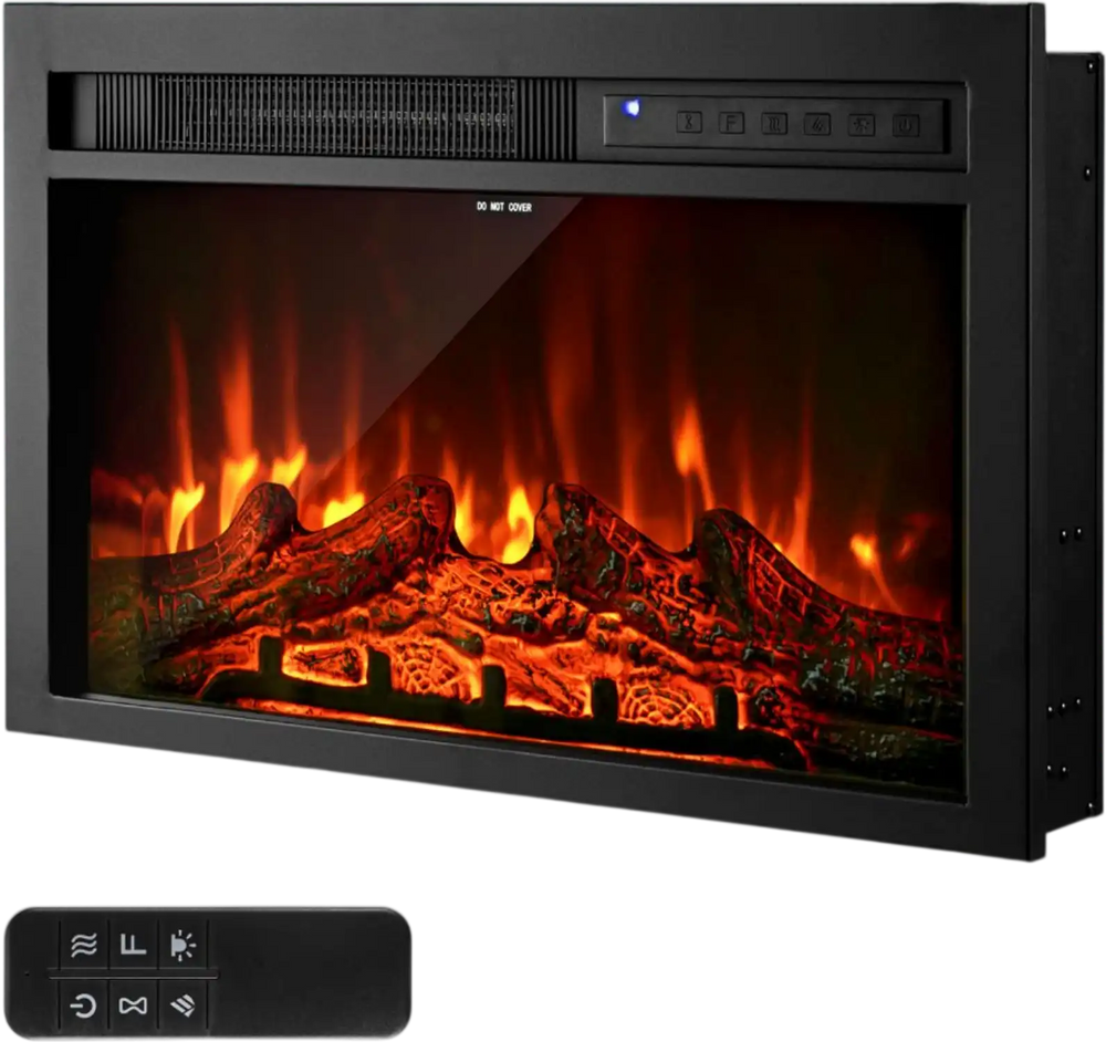 VEVOR Electric Fireplace Insert, 26 inch Recessed and Wall Mounted with Adjustable Flame Color Brightness & 8h Timer & Remote Control, Indoor Heater w/ 750W/1500W Dual Heating Modes, 5000BTU Black