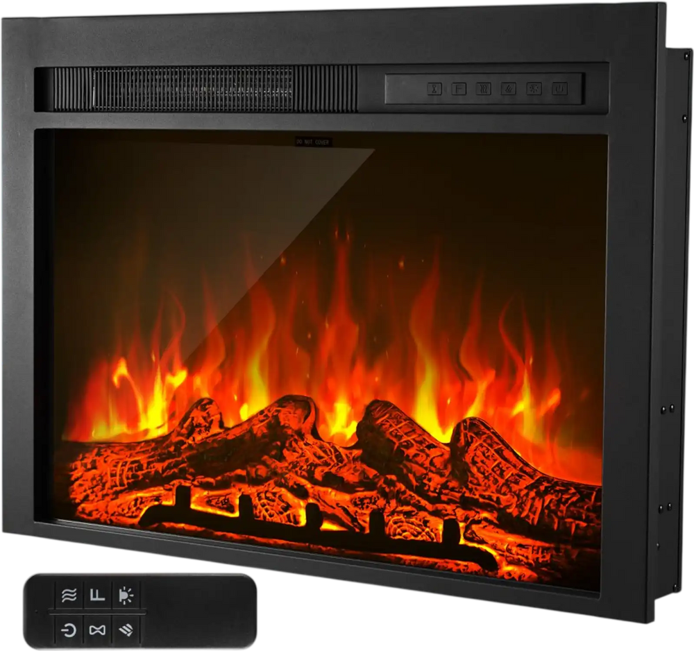 VEVOR Electric Fireplace Insert, 28.5 inch Recessed and Wall Mounted with Adjustable Flame Color Brightness & 8h Timer & Remote Control, Indoor Heater w/ 750W/1500W Dual Heating Modes, 5000BTU Black