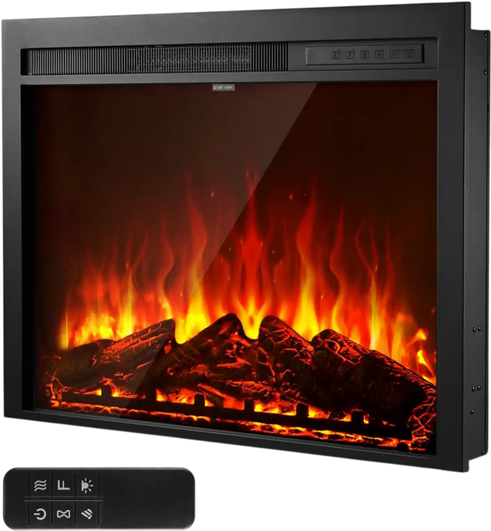 VEVOR Electric Fireplace Insert, 35 inch Recessed and Wall Mounted with Adjustable Flame Color Brightness & 8h Timer & Remote Control, Indoor Heater w/ 750W/1500W Dual Heating Modes, 5000BTU Black