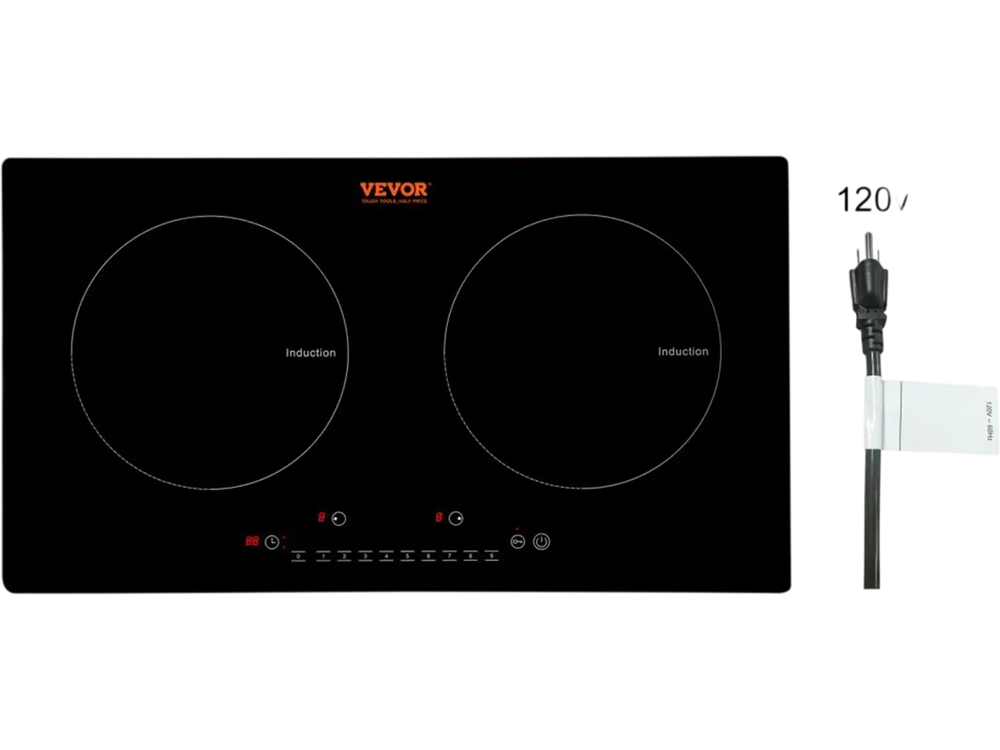 VEVOR Electric Cooktop, 2 Burners, 24'' Induction Stove Top, Built-in Magnetic Cooktop 1800W, 9 Heating Level Multifunctional Burner, LED Touch Screen w/ Child Lock & Over-Temperature Protection