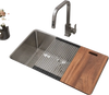VEVOR 33-inch Kitchen Undermount Single Bowl Sinks, Stainless Steel Drop-In Farmhouse Basin with Ledge & Accessories, Household Dishwasher Sinks for RV, Prep Kitchen, Laundry Room, Bar