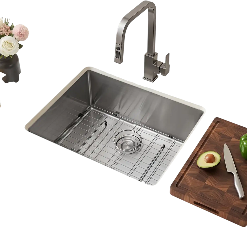 VEVOR 24-inch Kitchen Undermount Single Bowl Sinks, Stainless Steel Drop-In Farmhouse Basin with Accessories, Household Dishwasher Sinks for RV, Prep Kitchen, Laundry Room, Bar