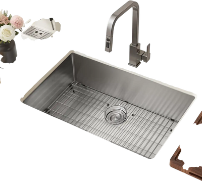 VEVOR 32-inch Kitchen Undermount Single Bowl Sinks, Stainless Steel Drop-In Farmhouse Basin with Accessories, Household Dishwasher Sinks for RV, Prep Kitchen, Laundry Room, Bar