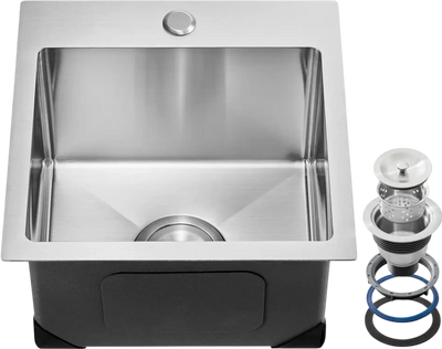 VEVOR 15 inch Kitchen Sink Workstation, 304 Stainless Steel Top Mount Sinks, Drop-In Single Bowl Farmhouse Basin with Accessories, Household Dishwasher Sinks for RV, Prep Kitchen, Laundry Room, Bar