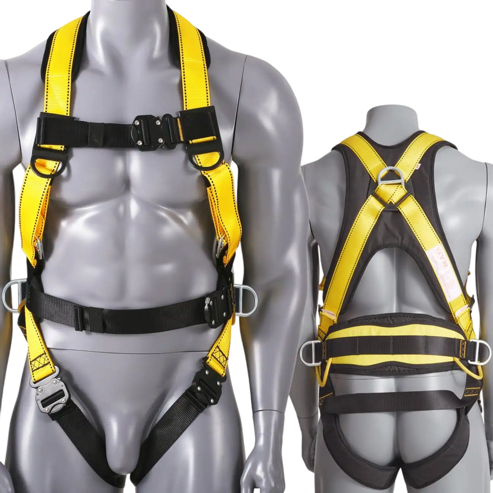 VEVOR Safety Harness, Full Body Harness, Safety Harness Fall Protection with Added Padding, and Side Rings and Dorsal D-Rings and a Lanyard, ANSI/ASSE Z359.11-2014, 160 lbs Max Weight, S