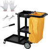 VEVOR Cleaning Cart, 3-Shelf Commercial Janitorial Cart, 200 lbs Capacity Plastic Housekeeping Cart, with 25 Gallon PVC Bag, 47 x 20 x 38.6in, Yellow & Black