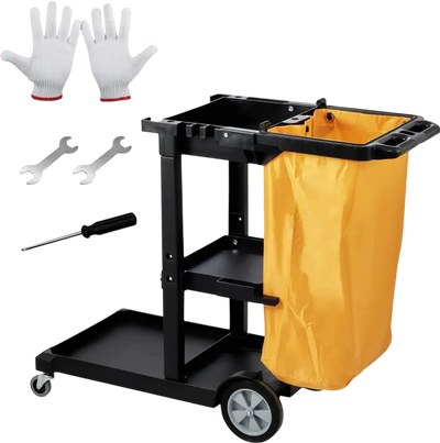 Vevor Cleaning Cart 3-Shelf Commercial Housekeeping Cart with 25 Gallon PVC Bag 47