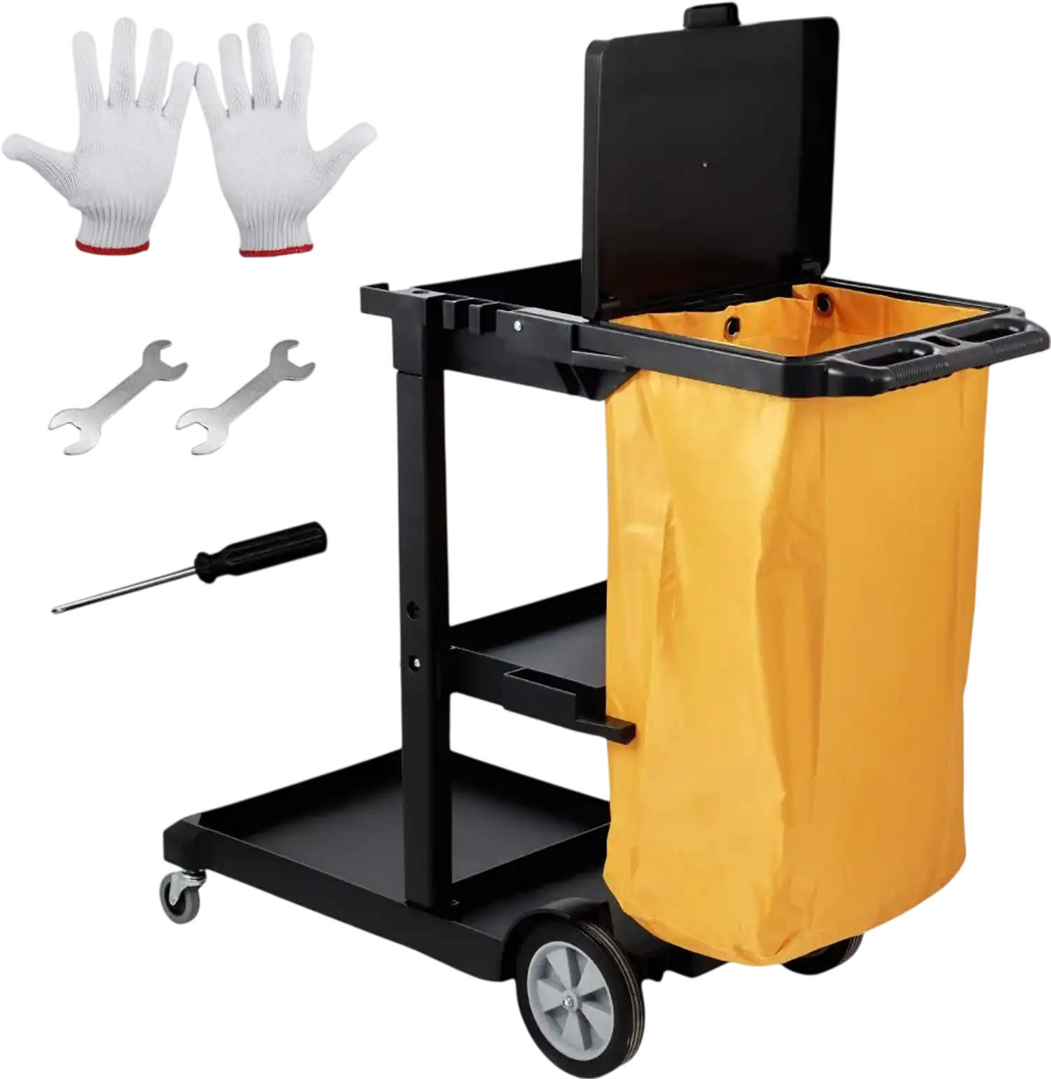 Vevor Cleaning Cart 3-Shelf Commercial Housekeeping Cart with 25 Gallon PVC Bag and Cover 47 x 20 x 38.6