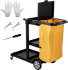 VEVOR Cleaning Cart, 3-Shelf Commercial Janitorial Cart, 200 lbs Capacity Plastic Housekeeping Cart, with 25 Gallon PVC Bag and Cover, 47 x 20 x 38.6in, Yellow&Black