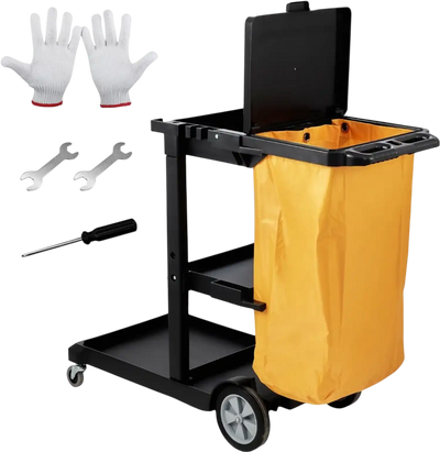 Vevor Cleaning Cart 3-Shelf Commercial Housekeeping Cart with 25 Gallon PVC Bag and Cover 47 x 20 x 38.6