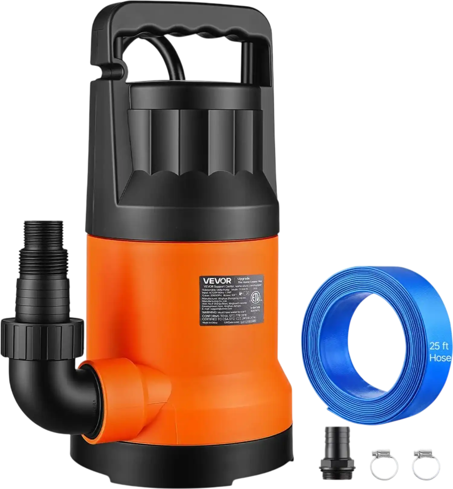 Vevor Submersible Water Pump 1.2 HP 5000 GPH with 25' Hose New