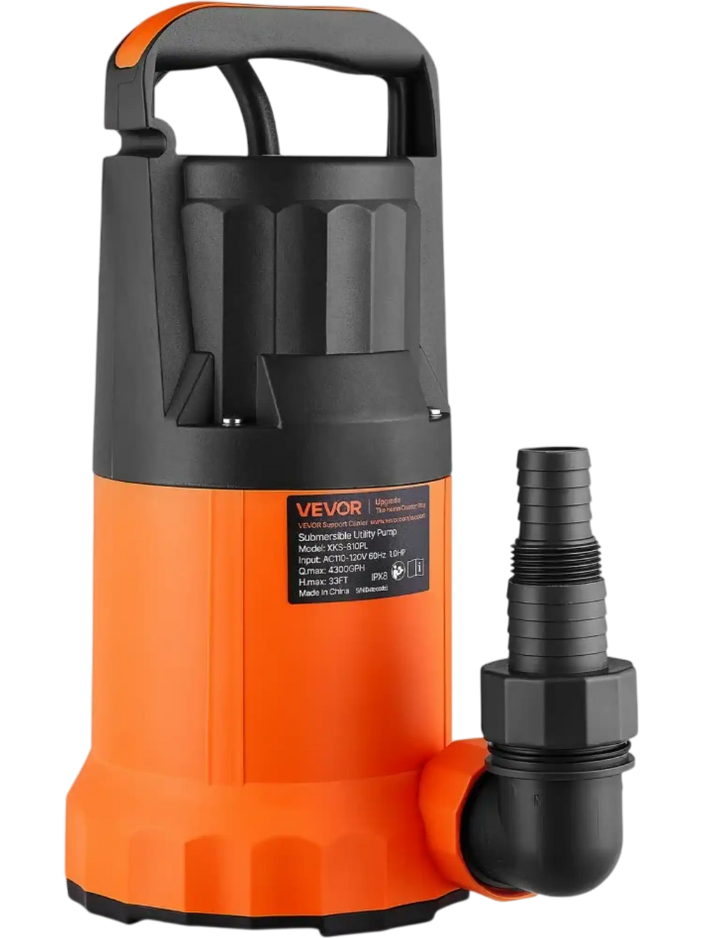 VEVOR Submersible Water Pump 1 HP 4300 GPH 33 ft Head Utility Sump Pump, Portable Water Removal, Thermoplastic Material, for Swimming Pool Draining Garden Ponds Hot Tubs Basements, IPX8 Waterproof