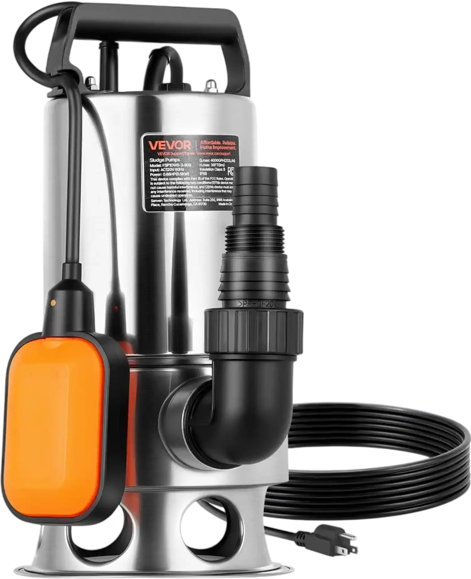 Vevor Submersible Sump Pump 0.68 HP 4000 GPH 30' Stainless Steel New