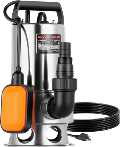VEVOR 0.68 HP Submersible Sump Pump, 4000 GPH, Stainless Steel Submersible Sewage Dirty Clean Water Pump with Automatic Float Switch, Long Cord, 30 ft Max Lift, for Pools, Garden, Flooded Basement