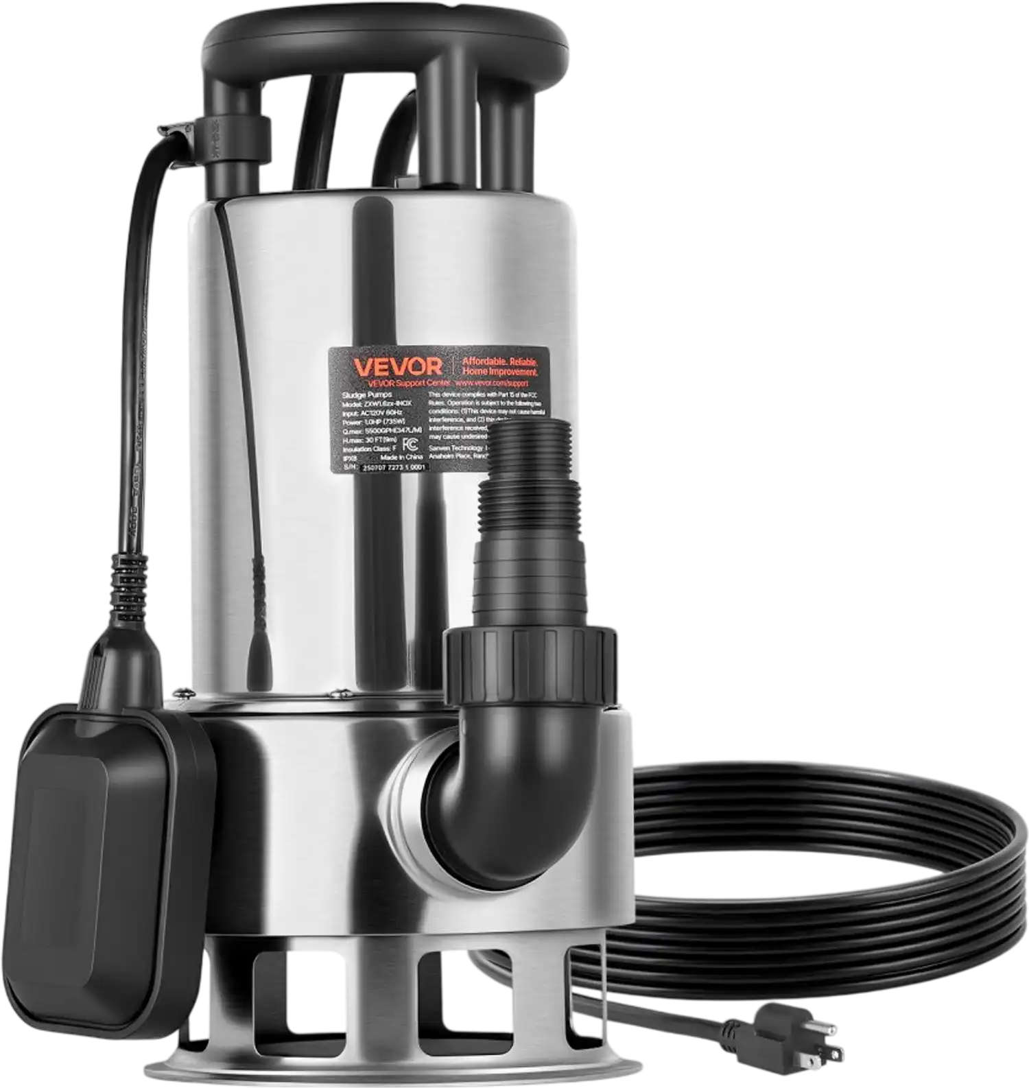 Vevor Submersible Sump Pump 1 HP 5500 GPH Stainless Steel New