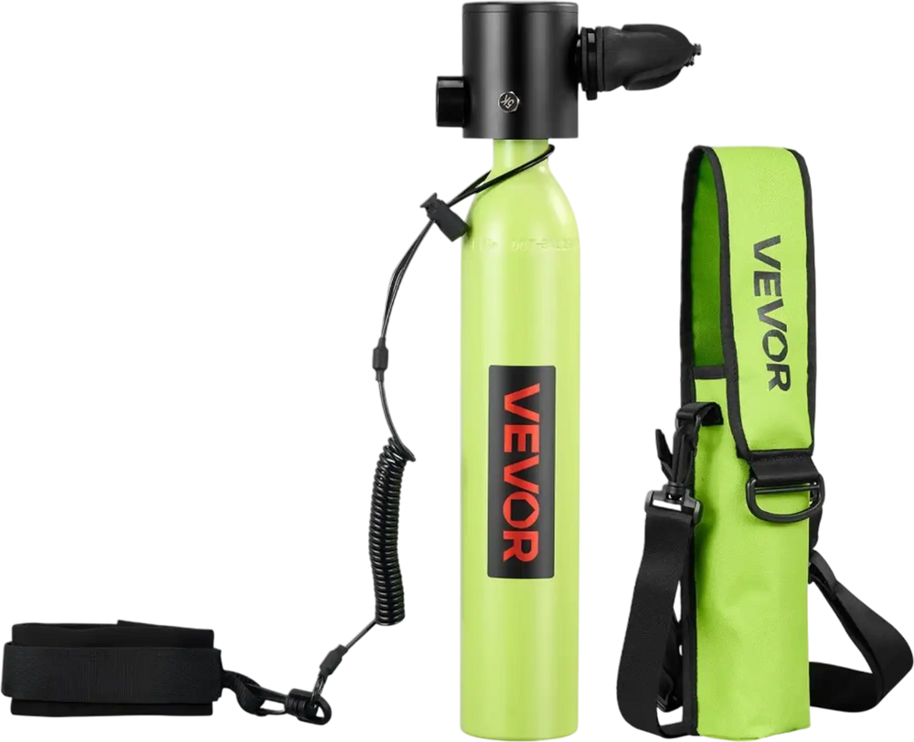 VEVOR Mini Scuba Tank, 0.5L Portable Diving Tank for Underwater Breathing, Reusable Lung Diving Cylinder up to 10 Minutes Dive Time, Emergency Rescue Pony Bottle with Bag and Lanyard for Snorkeling