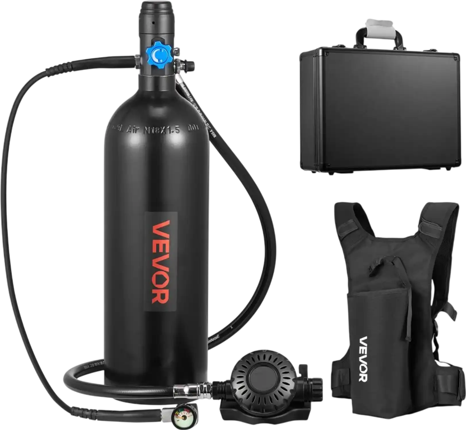 Vevor Diving Tank Mini Scuba 1.9L Portable Underwater Breathing Cylinder with Backpack & Case New