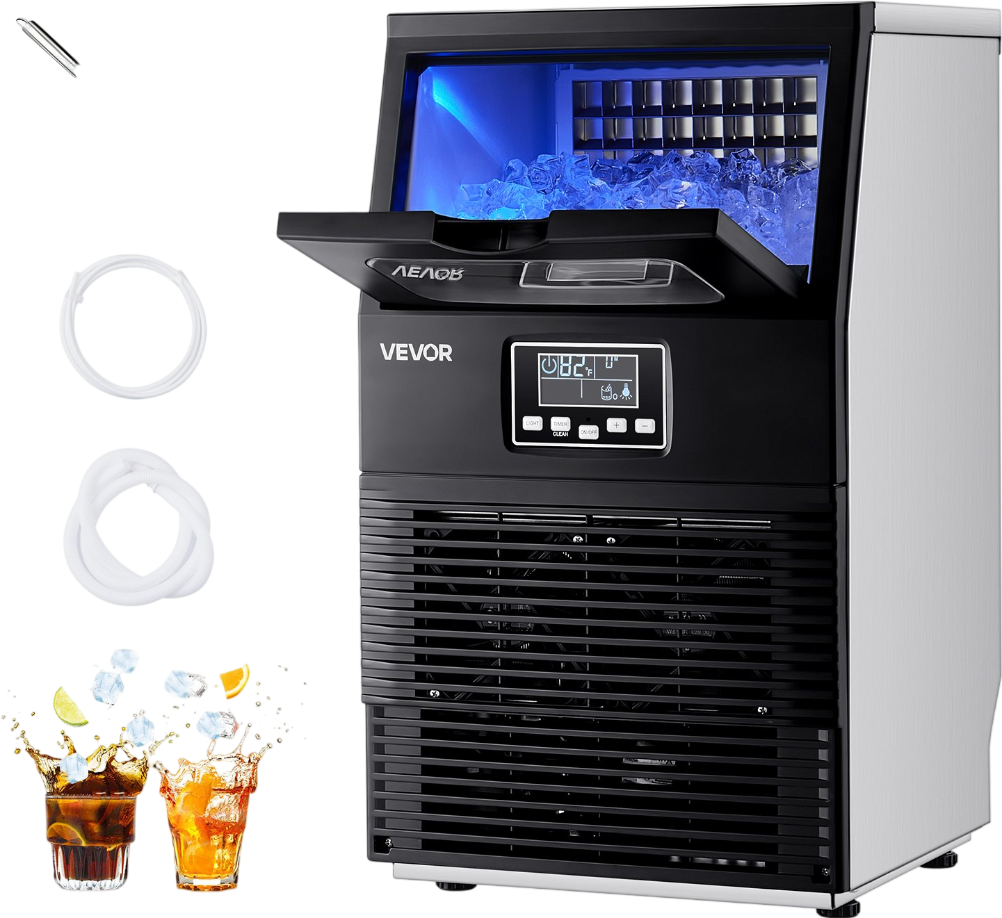Vevor Commercial Ice Maker 80 lbs/24h with 12 lbs. Storage Self-Cleaning LED Display New