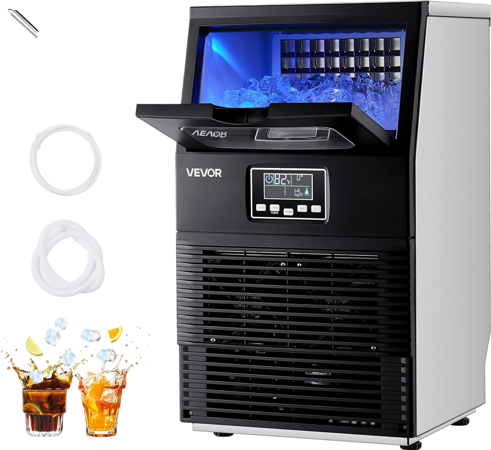 VEVOR Commercial Ice Maker Machine, 80 lbs/24h with 12Lbs Storage, 32 Cubes per Cycle, Stainless Steel Freestanding & Countertop Ice Maker with LED Display & Self-Cleaning, for Home Bar Restaurant
