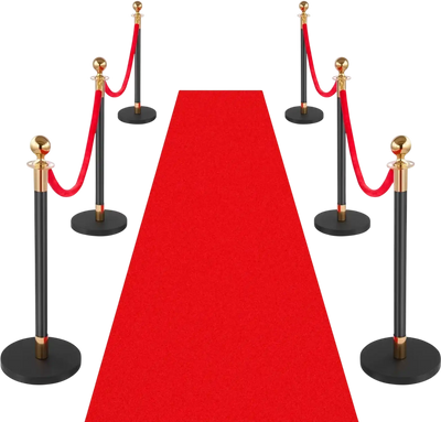 Vevor Stanchion Post Crowd Control Barrier Set with Red Carpet and 4 Red Velvet Ropes New