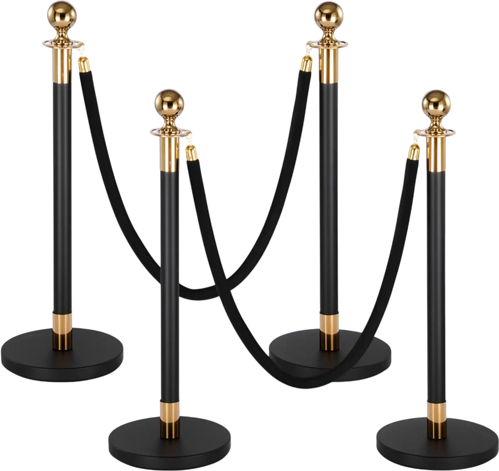 Vevor Stanchion Post 4-Pc Crowd Control Barrier Set with 2 Black Velvet Ropes New