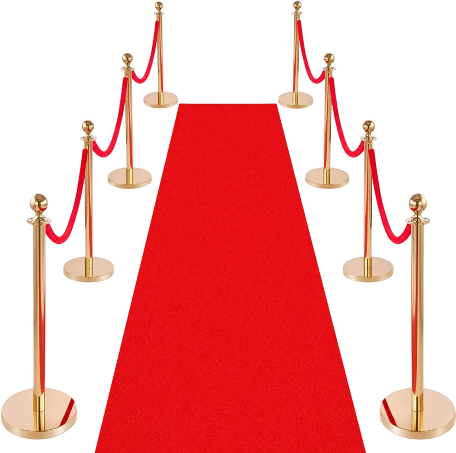 Vevor Stanchion Post Crowd Control Barrier Set with Red Carpet and 6 Red Velvet Ropes Gold New
