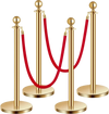 VEVOR Stanchions and Velvet Ropes 4Pcs, Hollow Base with Stainless Steel Post, 2 Red Velvet Ropes and Posts, Crowd Control Barriers Gold Stanchions, Red Carpet Runner Poles for Party Supplies
