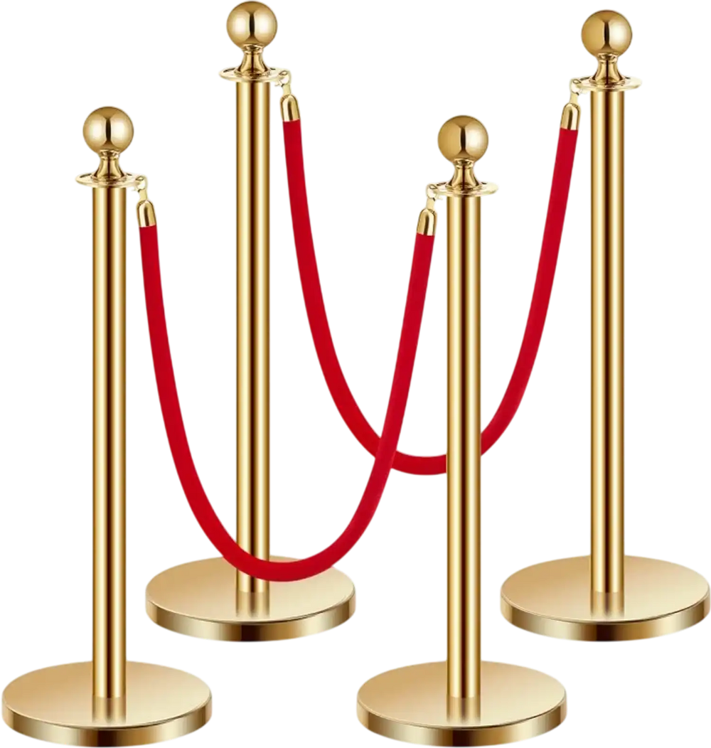 VEVOR Stanchions and Velvet Ropes 4Pcs, Hollow Base with Stainless Steel Post, 2 Red Velvet Ropes and Posts, Crowd Control Barriers Gold Stanchions, Red Carpet Runner Poles for Party Supplies