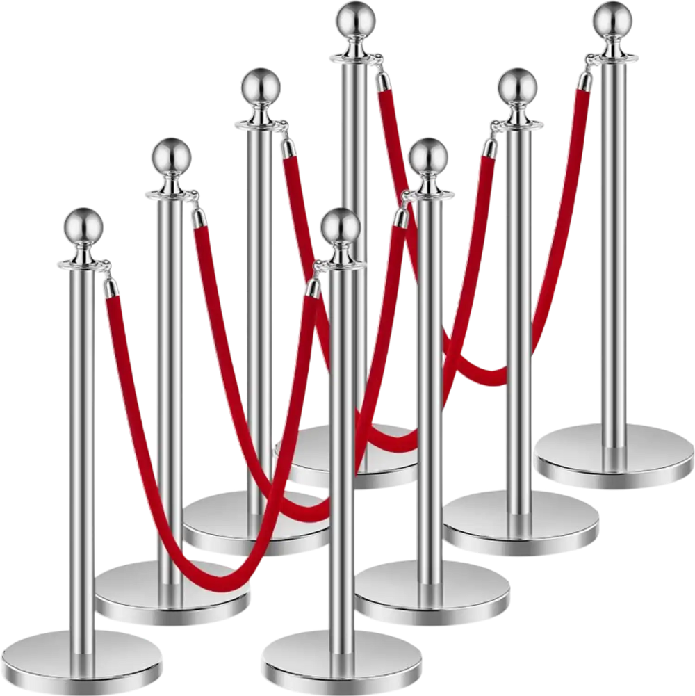 Celvet Rope Barriers Vevor Stanchions and Velvet Ropes 8-Pc Silver Crowd Control Barrier Se ...