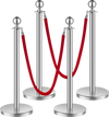 VEVOR Stanchions and Velvet Ropes 4Pcs, Hollow Base with Stainless Steel Post, 2 Red Velvet Ropes and Posts, Crowd Control Barriers Silver Stanchions, Red Carpet Runner Poles for Party Supplies