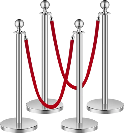 Vevor Stanchion Post Velvet Rope Crowd Control Set Silver 4-Pc New