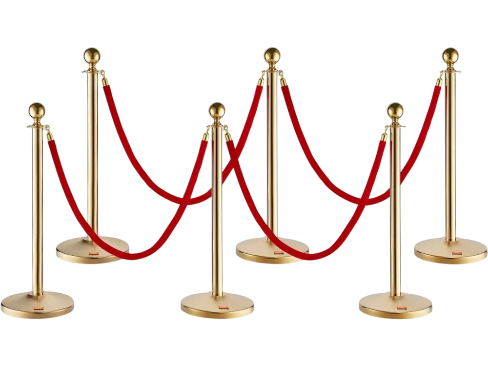 VEVOR Stanchion Post with Velvet Rope, 6-Pack Crowd Control Stanchion with 4PCS 5FT Red Velvet Ropes, Stainless Steel Queue Barrier Line Divider with Fillable Base & Ball Top for Wedding Museum Party