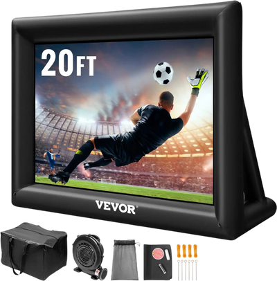 VEVOR Inflatable Movie Screen 20FT Inflatable Projector Screen for outside with 350W Air Blower Inflatable Screen Oxford Fabric Material Blow Up Screen for Outdoor Movie Supports Front/Rear Projection