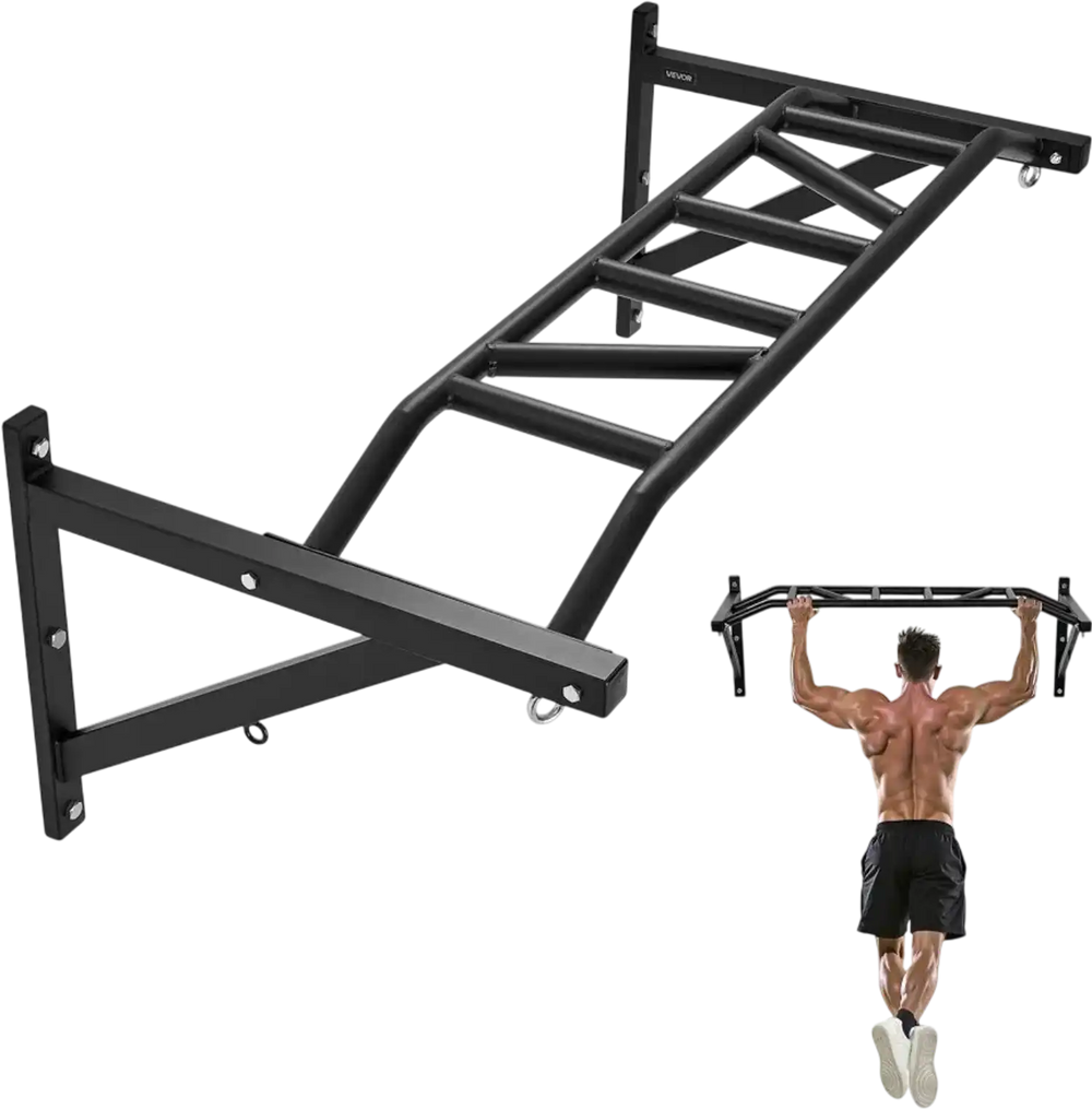 VEVOR Pull Up Bar, Multi-Grip Wall Mounted Pull Ups, 50 in Width Multifunctional Chin Up Training Station, Heavy Duty Steel Upper Body Workout Bars with Hangers, 440 lbs Weight Capacity, for Home Gym